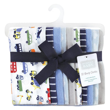 Hudson Baby Unisex Baby Cotton Flannel Burp Cloths, Colorful Transportation, One Size