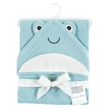 Hudson Baby Unisex Baby Cotton Animal Face Hooded Towel, Cool Frog, One Size