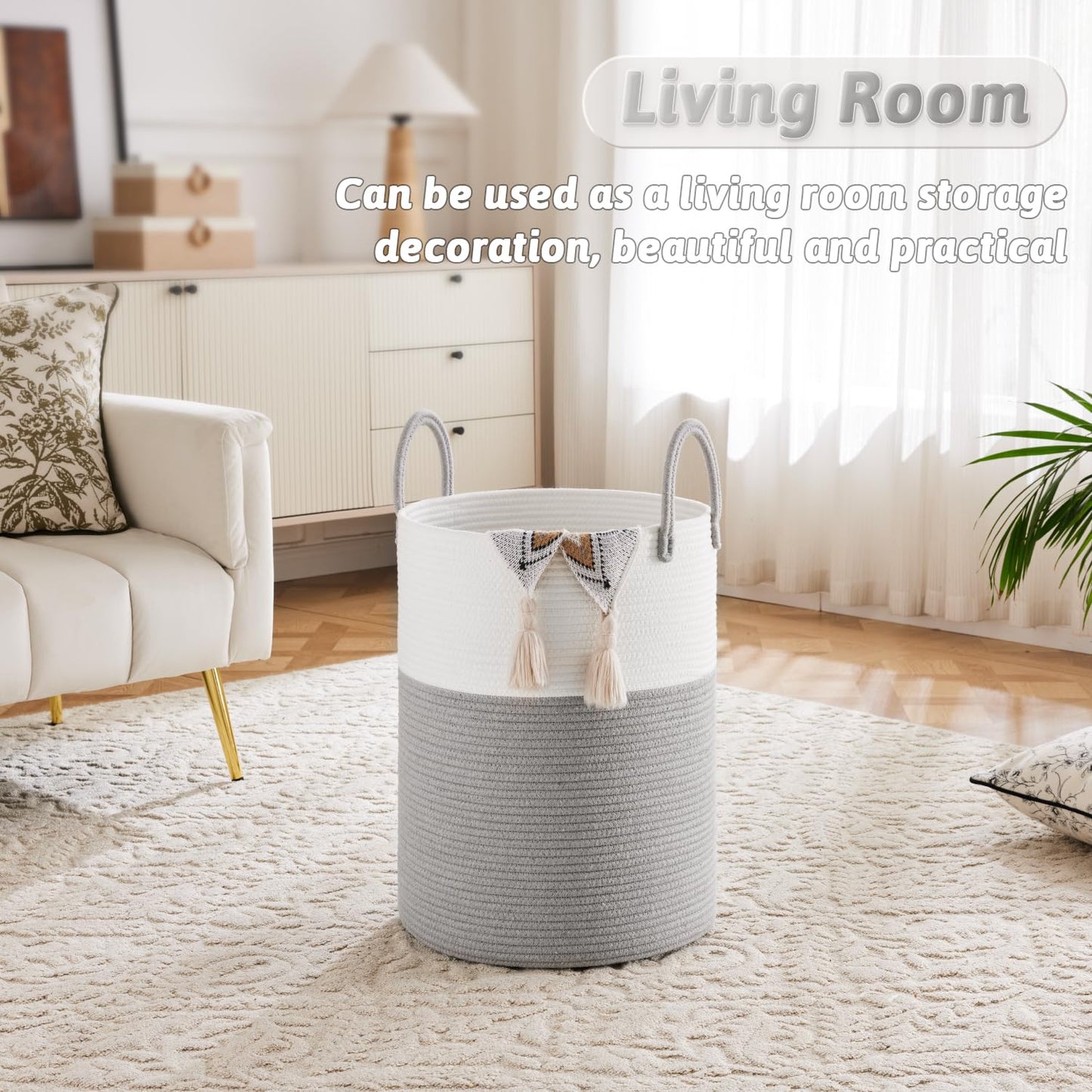 Artfeel Laundry Basket,Woven Cotton Rope Laundry Hamper,60L For Decorative Storage Of Dirty Clothes,Toys And Blankets In Bathroo