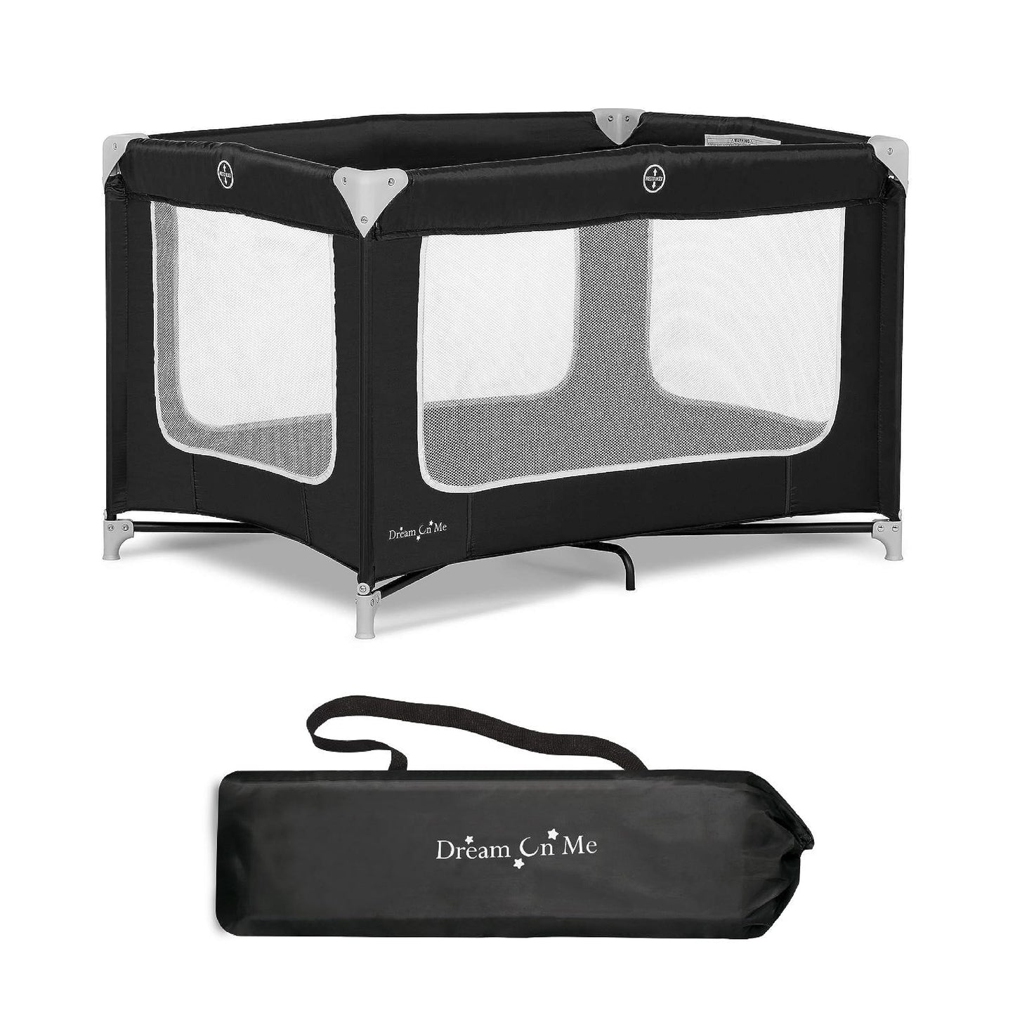 Dream On Me Zoom Portable Playard in Black, Lightweight, Packable and Easy Setup Baby Playard, Breathable Mesh Sides and Soft Fa