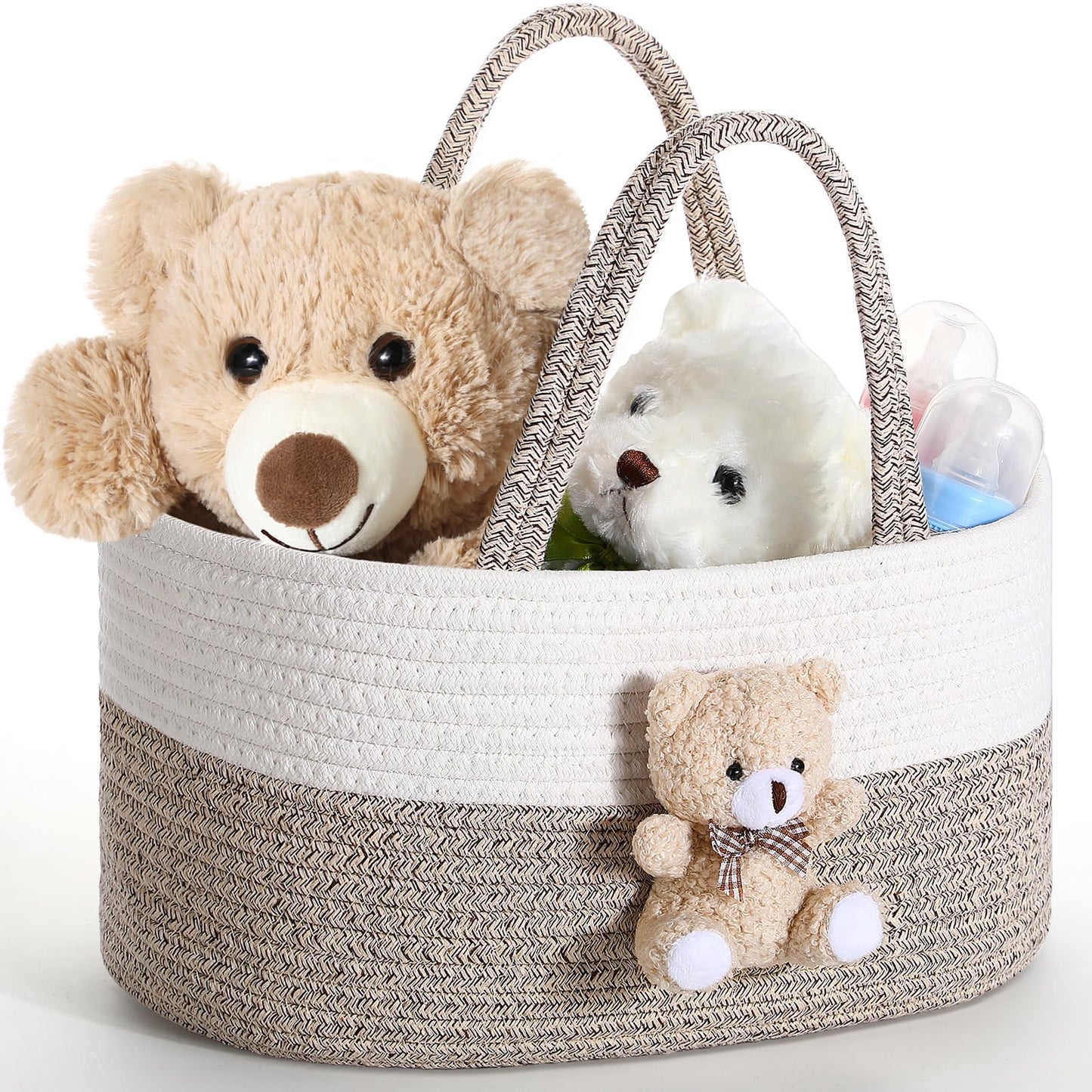 FoldTier Bear Diaper Caddy Organizer Cart Storage for Nursery with Handle, Bear Baby Shower Basket Gift Bath Caddy for Diapers a