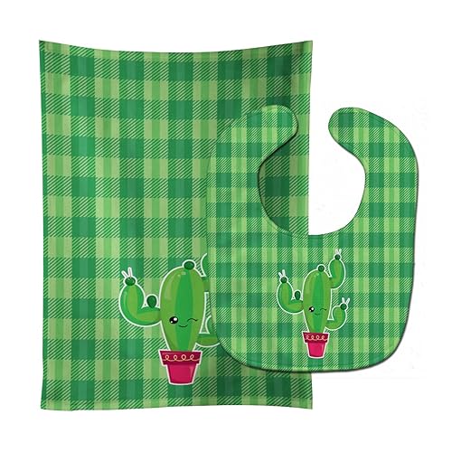 Carolines Treasures Cactus Baby Bib & Burp Cloth, Green Plaid, Large