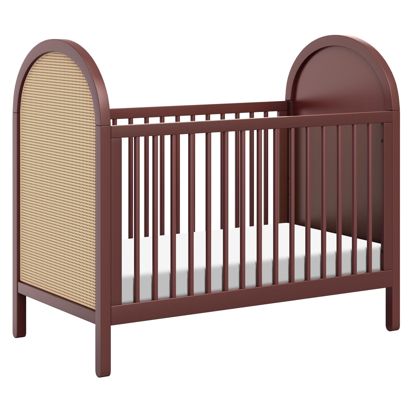 babyletto Bondi Cane 3-in-1 Convertible Crib with Toddler Bed Conversion Kit in Crimson with Natural Cane, Greenguard Gold Certi