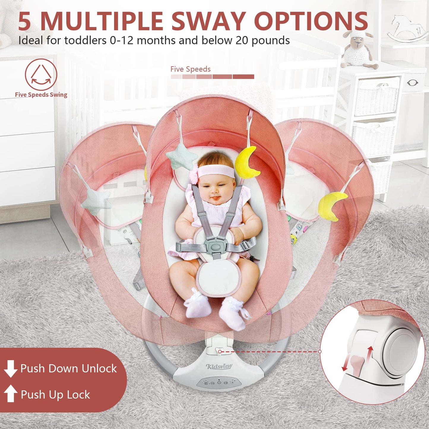 Baby Swings Baby Swing For Infants,5 Speed Portable Swing For Baby Boy Girl Swing With Music Speaker And 12 Preset Lullabies