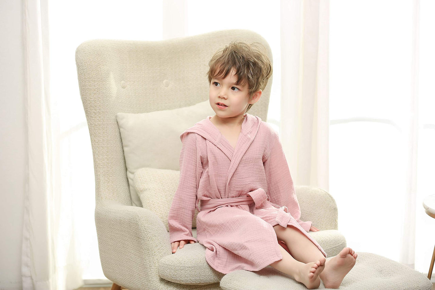 Tado Muslin Toddler Bathrobe, Cover-Up For Kids Soft And Breathable Organic Cotton Robe For Baby, Boy& Girl Hooded Towel, 6-8 T,