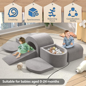 Indoor Toddler Climbing Toys With Foam Ball Pit, 7-Piece Foam Climbing Blocks For Toddlers, Soft Play Climbing For Toddlers, Ins