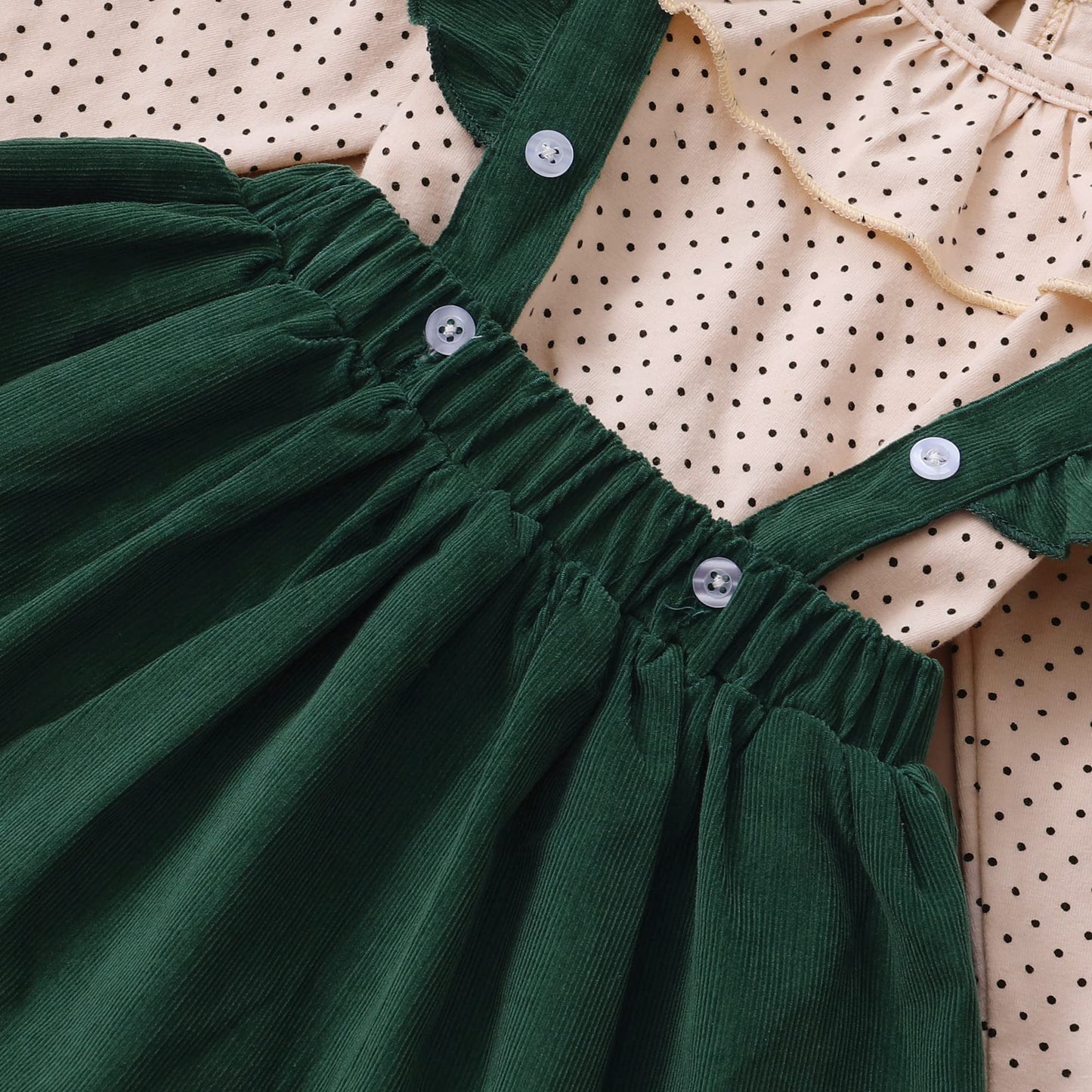 Kucnuzki 12-18 Months Girl Clothes Fall Outfit Baby Girl Green Swing Dress Jumpsuit Infant Girls Polka Dot Long Sleeve Romper On