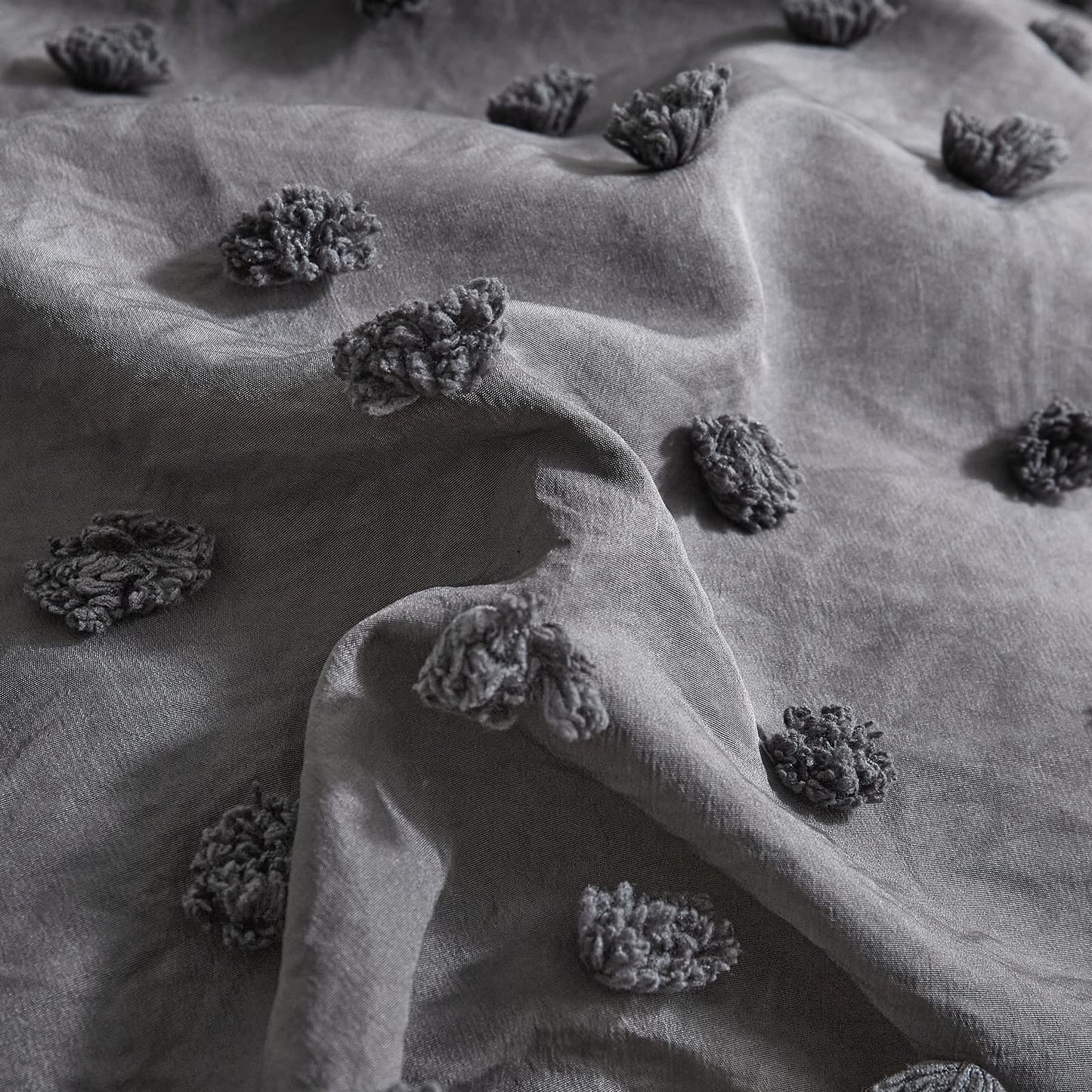 4 Pieces Tufted Dots Toddler Bedding Set Solid Grey Jacquard Pom Pom Tufts, Soft And Embroidery Shabby Chic Boho Design For Baby