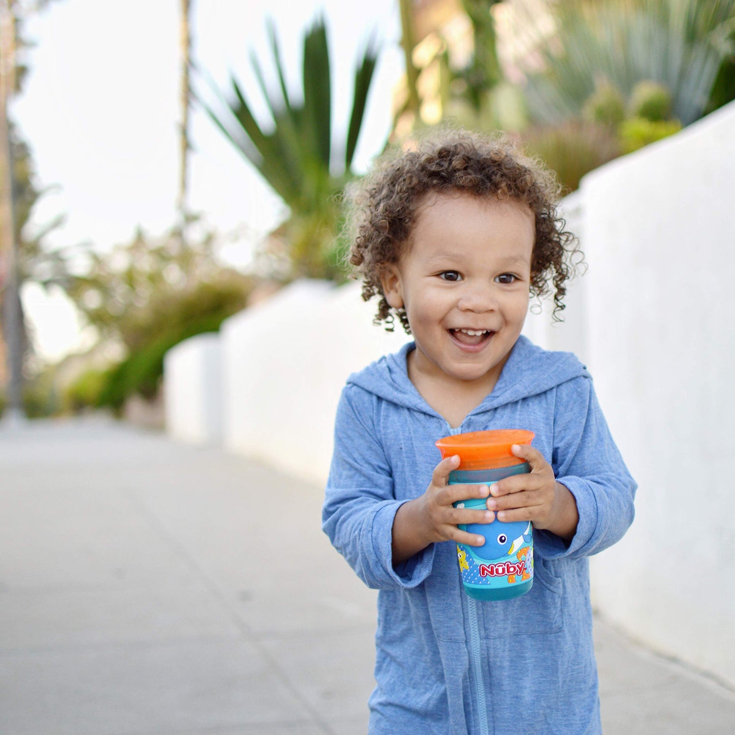 Nuby 360 Degree Easy Sip 3D Grip Wonder Cup With Printed Silicone Sleeve, 10 Oz, Monkey