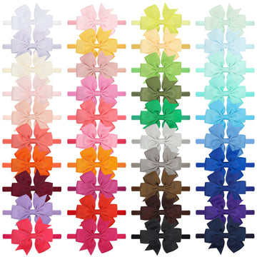 Jollybows 40Pcs Baby Girls Grosgrain Ribbon Hair Bows Headbands 3 ' Hair Band Hair Accessories For Infants Newborn Toddler