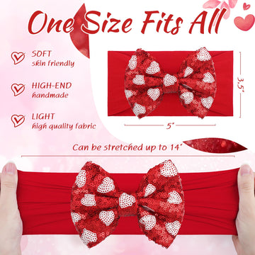 Lanmerry Heart Baby Bow Headbands Sequin Bows Red Pink Glitter Hair Bow For Girls Toddler Red Pink Baby Headband Bows 6-12 Month