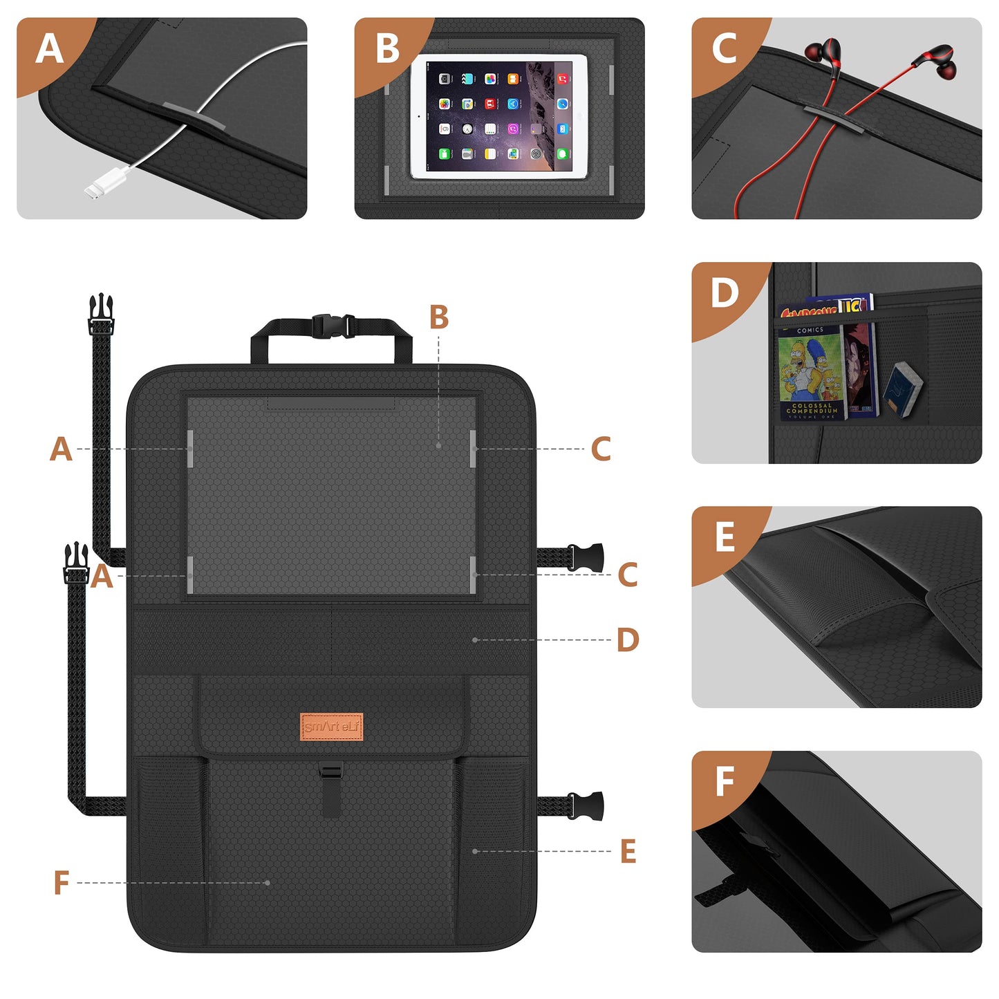 Smart Elf Backseat Car Organizer Kick Mat With Storage Pockets, Large Waterproof Baby Car Seat Protector For Leather And Fabric