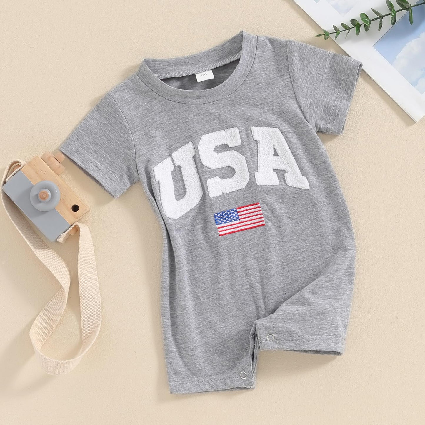 Fybitbo 4Th Of July Baby Boy Girl Outfit Usa Flag Short Sleeve Jumpsuit Romper Newborn Onesie Clothes (My First Fourth Of July B