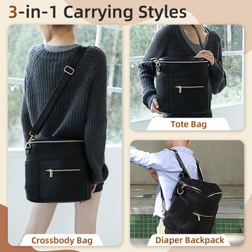 Miss Fong Small Diaper Bag Mini Diaper Bag, Leather Diaper Bag Backpack Mini Backpack With 14 Pockets Insulated Pockets & Should