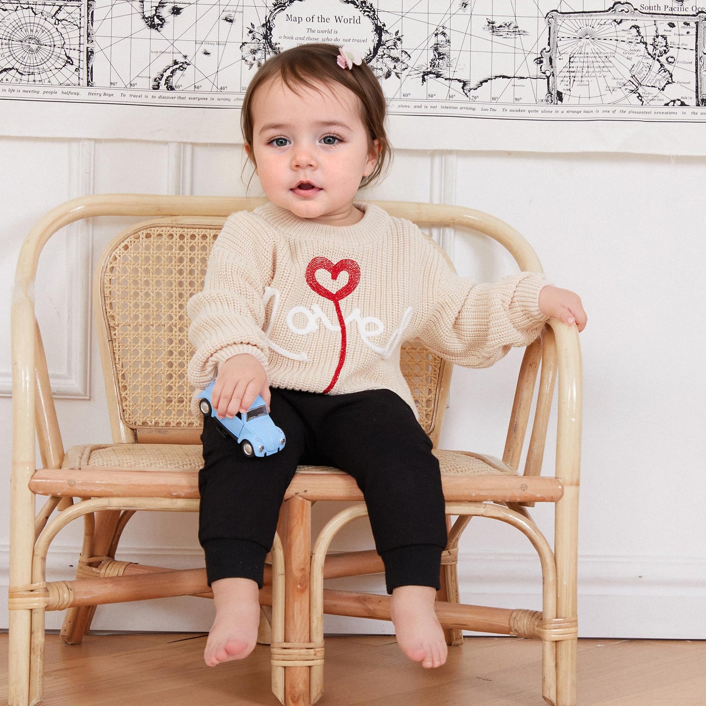 Visgogo Toddler Girl Boys Valentine'S Day Knit Sweater Long Sleeve O Neck Letter Heart Embroidery Pullover Knitwear (Beige, 2-3