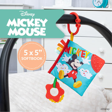 Kids Preferred Disney Baby Mickey Mouse Colorful Crinkle Soft Book with Teething Corner and On-The-Go Clip for Babies