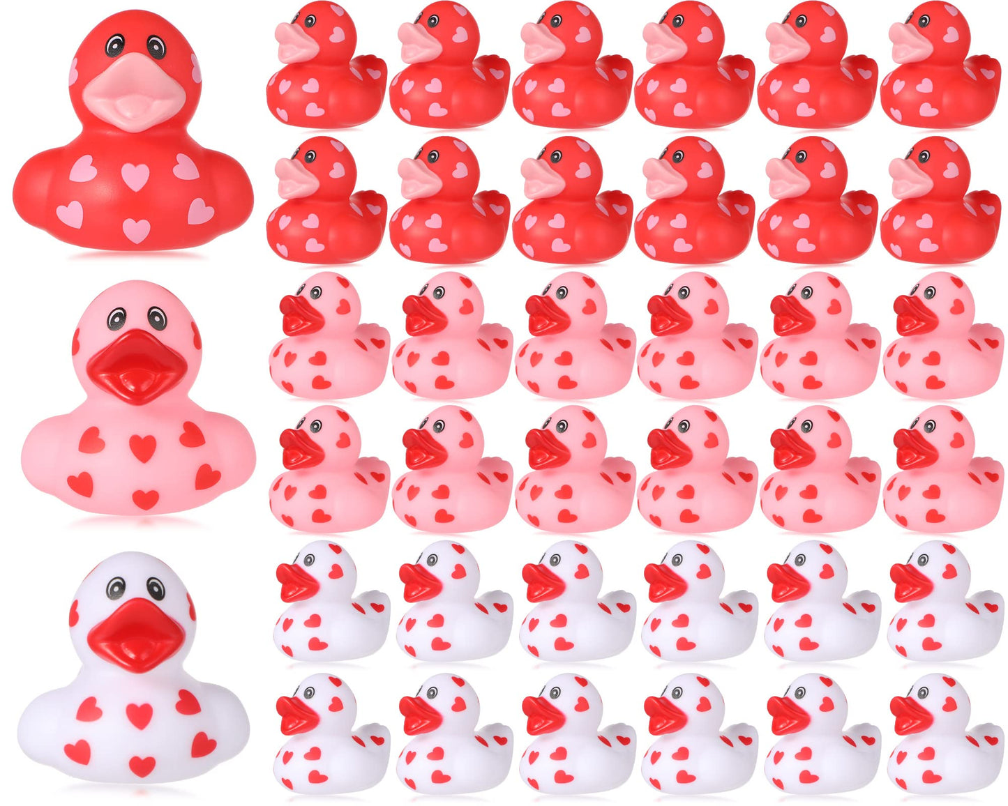 36 Pcs Valentine Rubber Duckies Bulk 2 Inch Mini Love Heart Holiday Ducks Novelty Pink Red Bath Toys for Valentines Day Party F