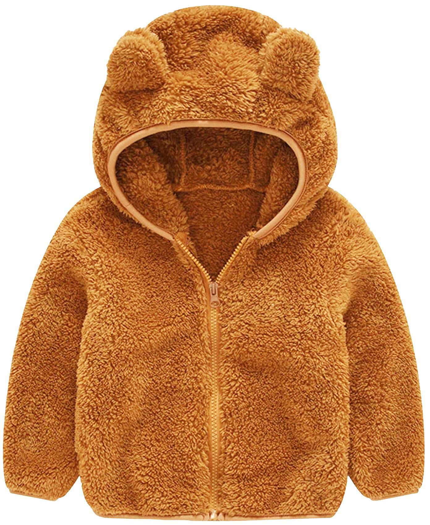 Karlywindow Toddler Baby Boy Girl Little Cute Bear Hoodie Jacket Sherpa Fuzzy Winter Warm Sweatshirt Coat