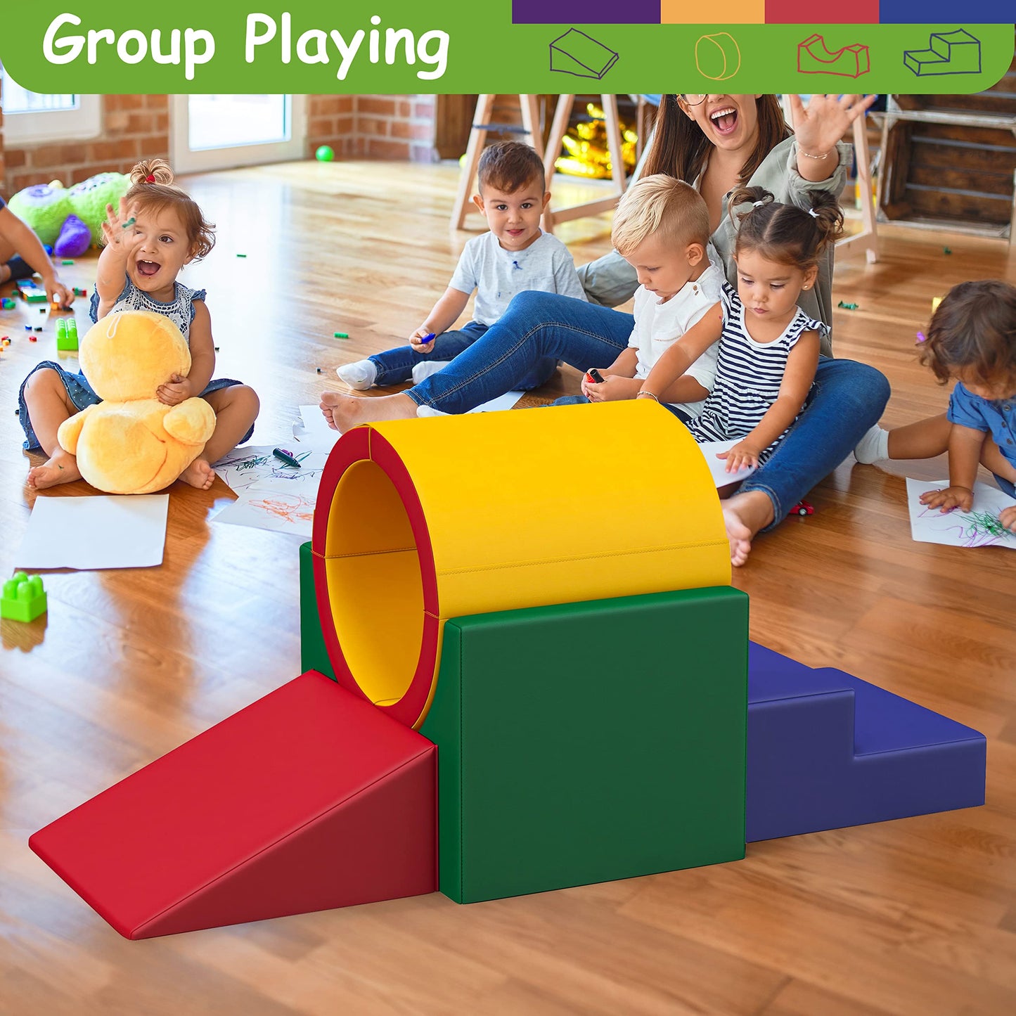 Betterhood Climbing Blocks - Kids Soft Foam Activity Playset - Toddler Couch Climber Gymnastics Equipment For Crawling And Slidi