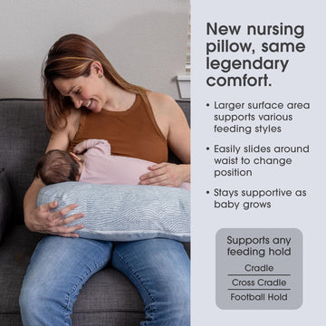 Boppy Nursing Pillow, Blue Speckled Current, Larger, Firmer, More Supportive Pillow For Breastfeeding And Bottle Feeding, Firmer