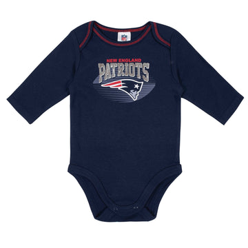 Gerber Nfl New England Patriots Boys Long Sleeve Bodysuit, Navy Blue/Grey, 0-3M, 2 Pack