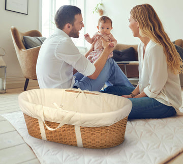 Badger Basket Wicker-Look Woven Baby Moses Changing Basket With Pad And Cover - Light Brown/Ecru