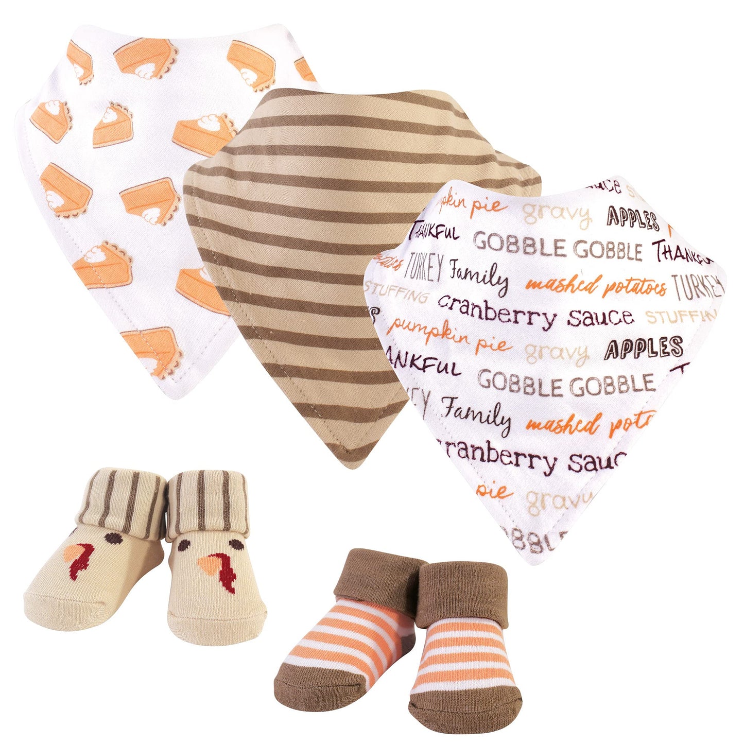 Hudson Baby Unisex Baby Cotton Bib And Sock Set, Pumpkin Pie, One Size