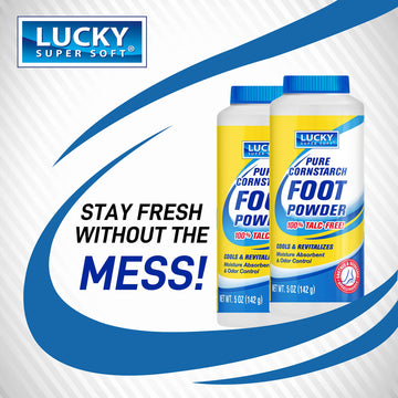Lucky Super Soft Cornstarch Foot Powder, Talc-Free, Moisture Absorbing Odor Fighting Formula, Natural Protection Against Chafing