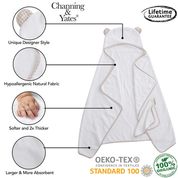 Channing & Yates Premium Boutique Organic Baby Bath Towel And Washcloth Set - Vicose Bamboo Baby Hooded Towel - Soft Baby Towels