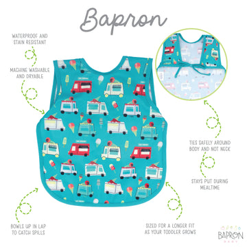 Bapronbaby Ice Cream Truck Bapron - No Neck Tie Safer Bib For Baby & Toddler - Soft Waterproof Stain Resistant - Machine Washabl