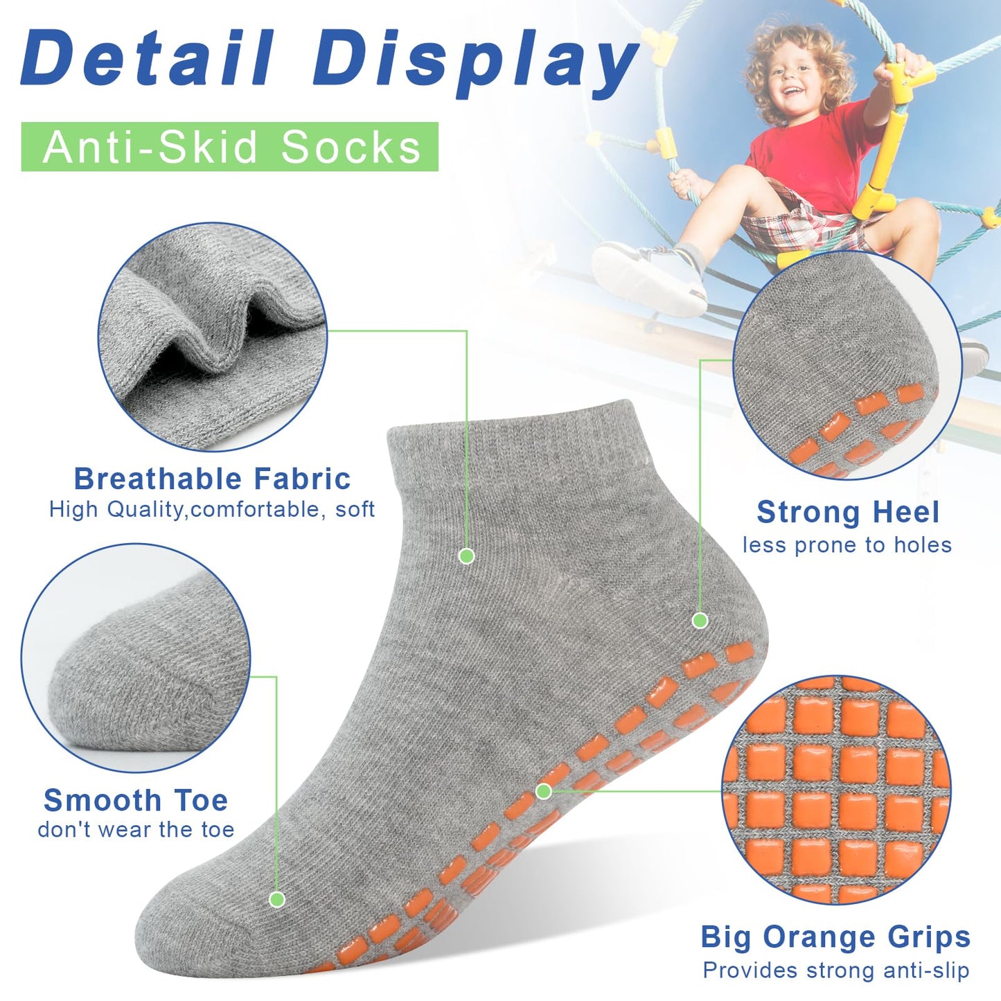 Hycles Boys Girls Non-Slip Toddler Socks Grip Ankle Sticky Sock Anti-Skid Socks For Kids 6 Pairs For 10-13 Years Kids