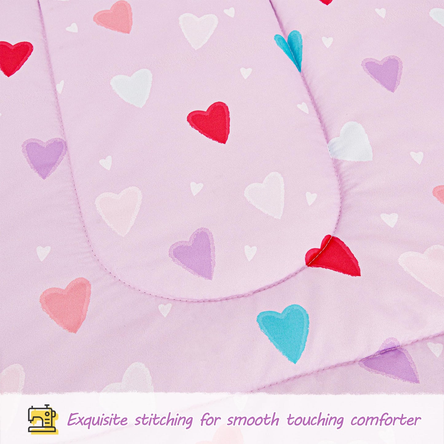 Viviland Purple Heart Toddler Comforter Sets, Cute Girls Toddler Bedding Set, Soft Microfiber Toddler Bed Set