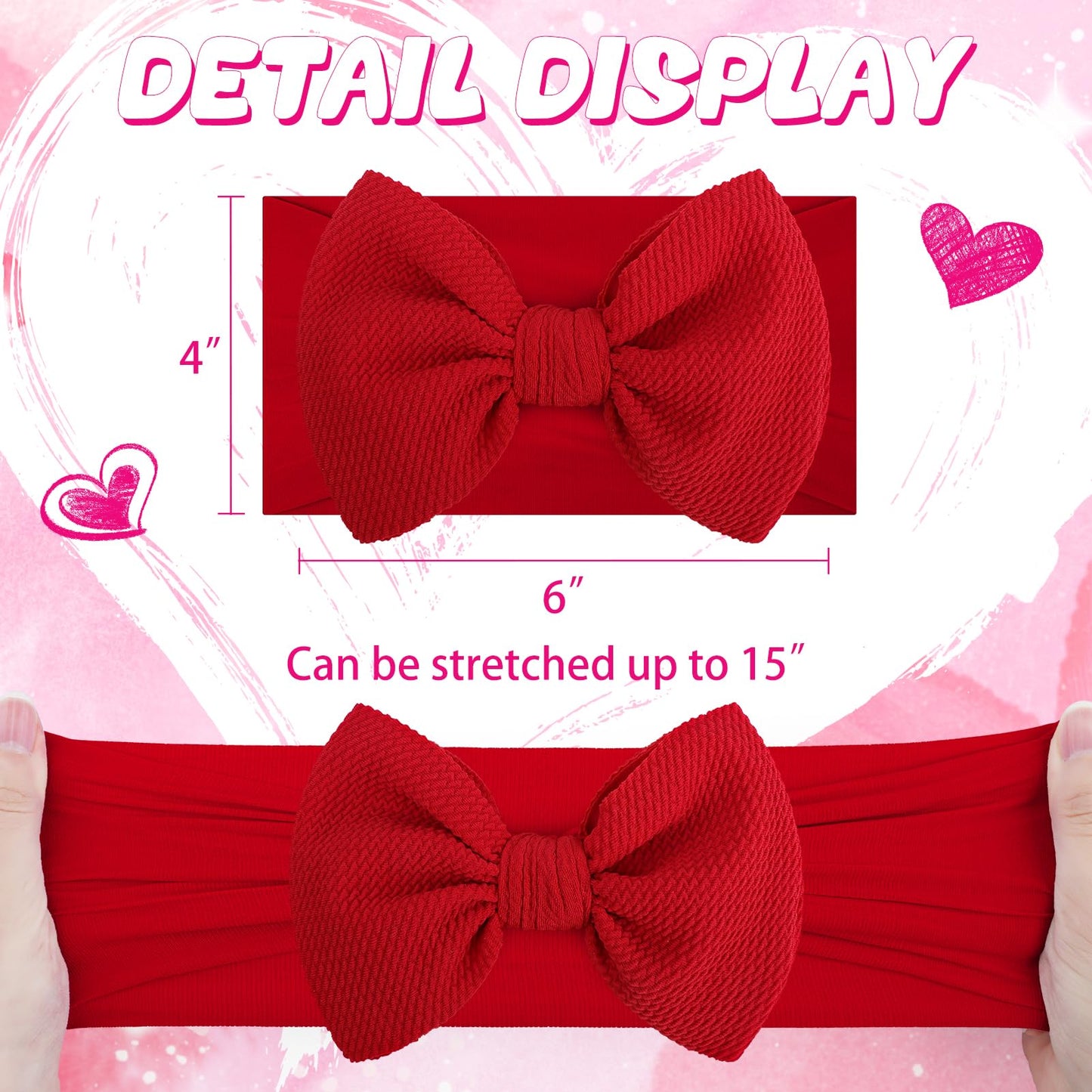 Yanjie Valentines Bows - Red Nylon Handmade Newborn Heart Headbands For Girls, Toddlers, And Infants