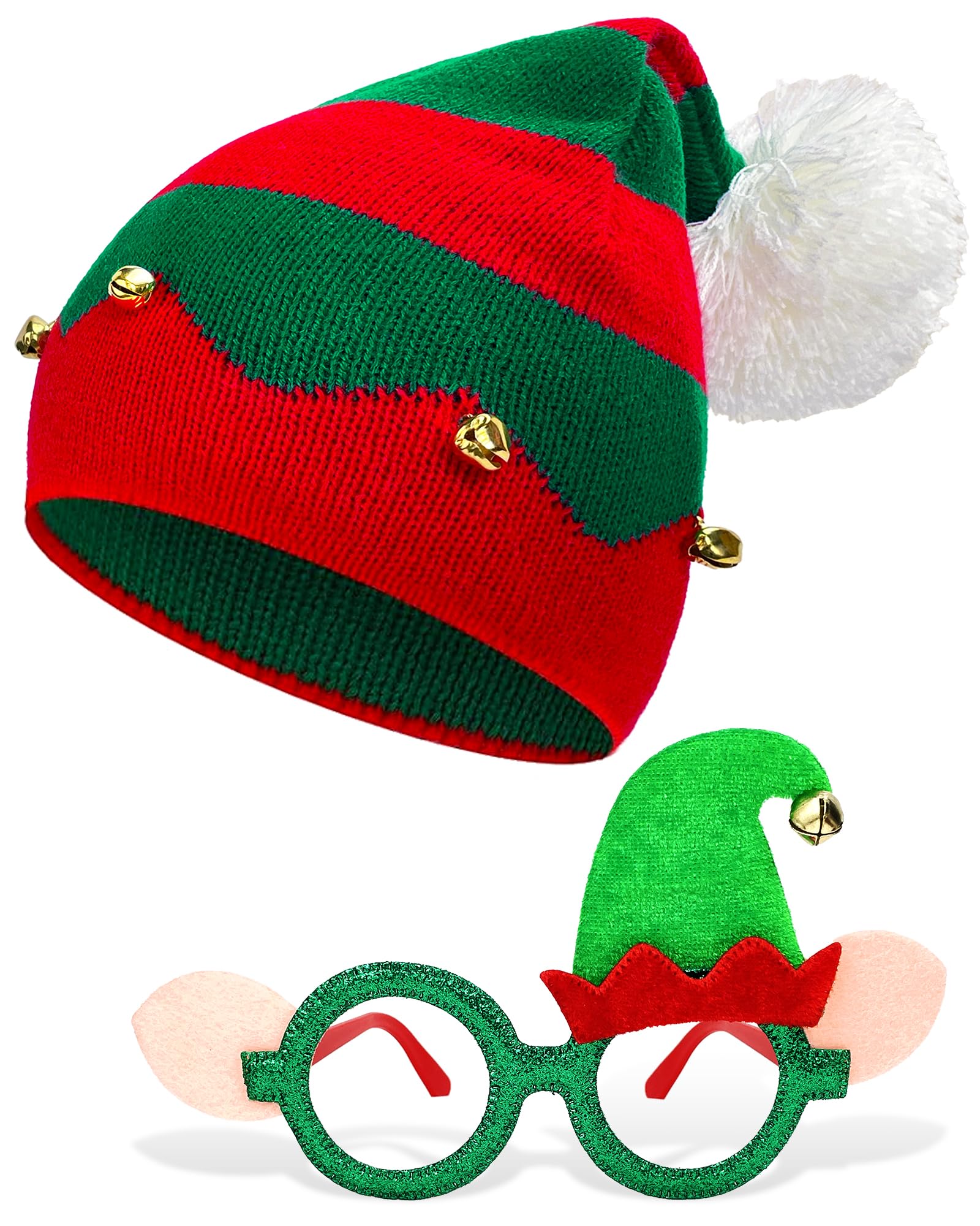 Hikkcos Christmas Elf Knitted Hat For Baby Christmas Elf Hat For Kids Elf Beanie Xmas Winter Warm Santa Hat Fit 1 To 6 Years Old