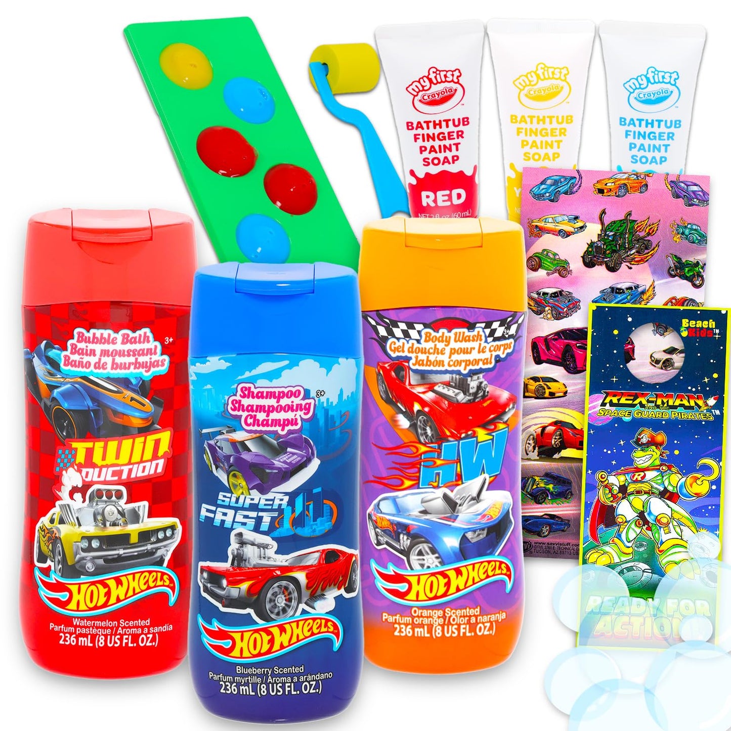 Ultimate Hot Wheels Bathroom Set - Bundle with Shampoo, Body Wash, Bubble Bath, Paint, Stickers, More | Hot Wheels Bath and Show