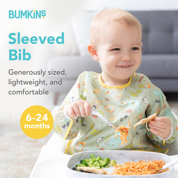 Bumkins Sleeved Bib For Girl Or Boy, Baby And Toddler For 6-24 Mos, Essential Must Have For Eating, Feeding, Baby Led Weaning, L