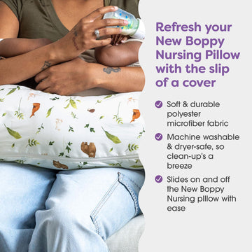 Boppy Nursing Pillow Cover, Neutral Plants And Animals, Single Cover, Easy-On Slipcover With Extra Soft 100% Polyester Microfibe