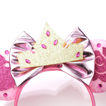 Foeran Mouse Ears Headbands Shiny Bows Mouse Ears Glitter Party Princess Decoration Cosplay Costume For Girls Women (Frozen Pink