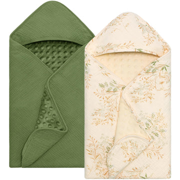 Yukkidds Baby Bath Towels For Newborn 100% Muslin Cotton And Minky Dot Fabric Neutral Hooded Baby Towels Set 2 Pack For Boys Gir