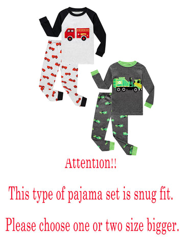 Family Feeling 4 Piece Baby Boys Fire Truck Pajamas Long Sleeve 100% Cotton Toddler Pjs 18-24 Months