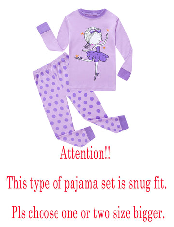 Kikizye Little Girls Long Sleeve Pajama Sets 100% Cotton Dance Pjs Size 5