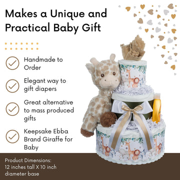 Lil' Baby Cakes Safari Diaper Cake - Beautiful Safari-Themed Baby Gift Using Size 1 Swaddler Diapers - Perfect For Baby Showers