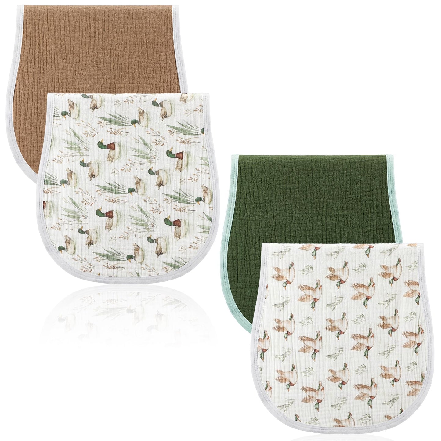 Hahafelt 4 Pcs Mallard Duck Baby Burp Cloths 100% Cotton Absorbent & Soft Burping Cloth Large 22 x 10 Newborn Towel 2-in-1