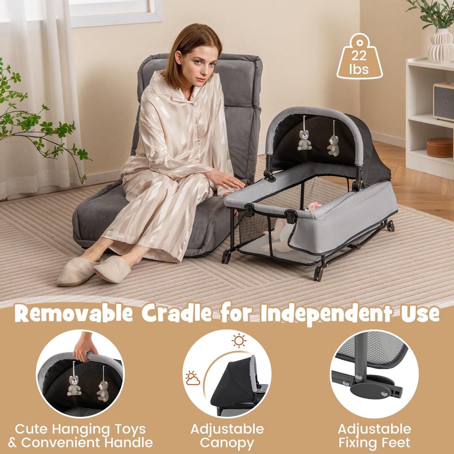 Baby Joy 4 In 1 Pack And Play, Portable Baby Playard With Bassinet & Diaper Changing Table, Infant Bassinet Baby Crib Activity C