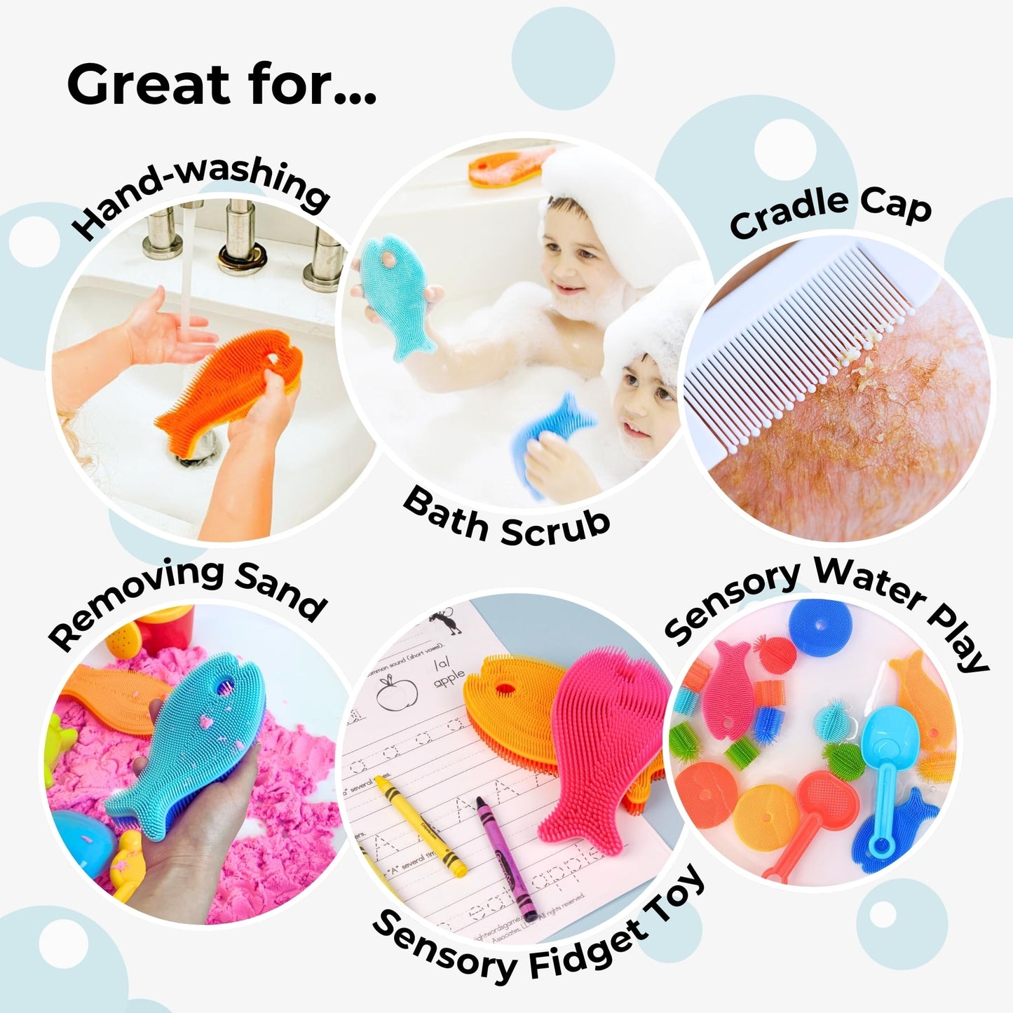 Innobaby Bathin' Smart Silicone Bath Scrub For Babies Toddlers And Adults In Double Sided Sensory Fish Shape, Gently Exfoliate F