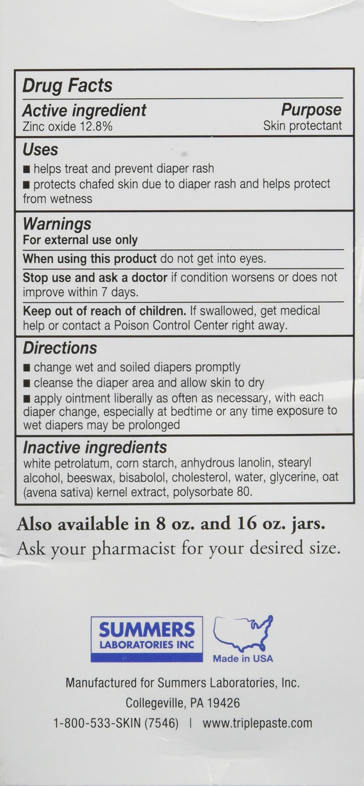 Triple Paste Diaper Rash Cream, Hypoallergenic Medicated Ointment For Babies, 2 Oz (Pack Of 3)