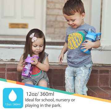 Nuby Kids Flip-It Reflex Push Button On-The-Go Printed Water Bottle With Soft Spout - 12Oz / 360Ml, 18+ Months, 1Pk Print May Va