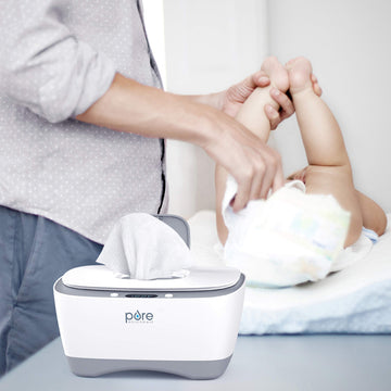 Purebaby Wipe Warmer With Digital Display - Easy-Feed Dispenser With 3 Heat Settings, Lcd Display, 80 Wipe Capacity, Naturally S