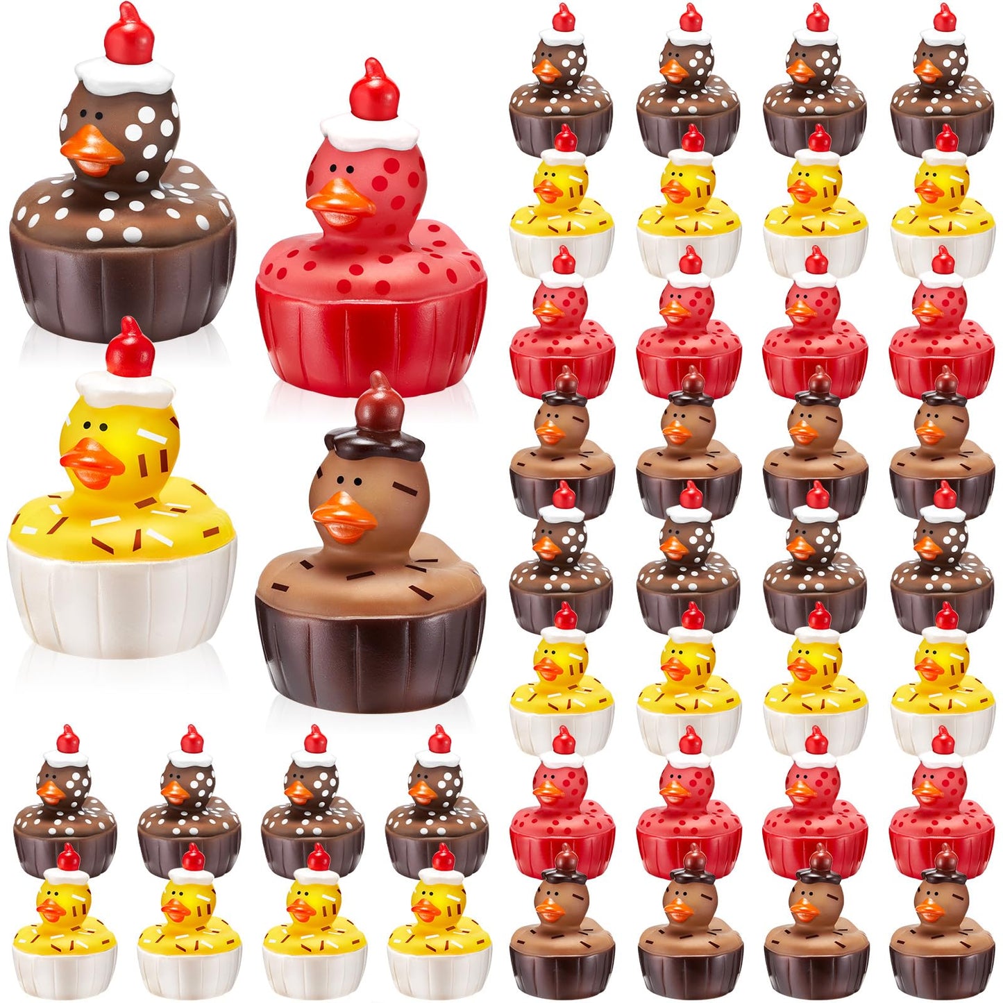 Deekin 24 Pcs Rubber Ducks 2 4 Style Cute Ducks Bulk Small Assortment Duckies Pool Party Favors Decoration (Cupcake)