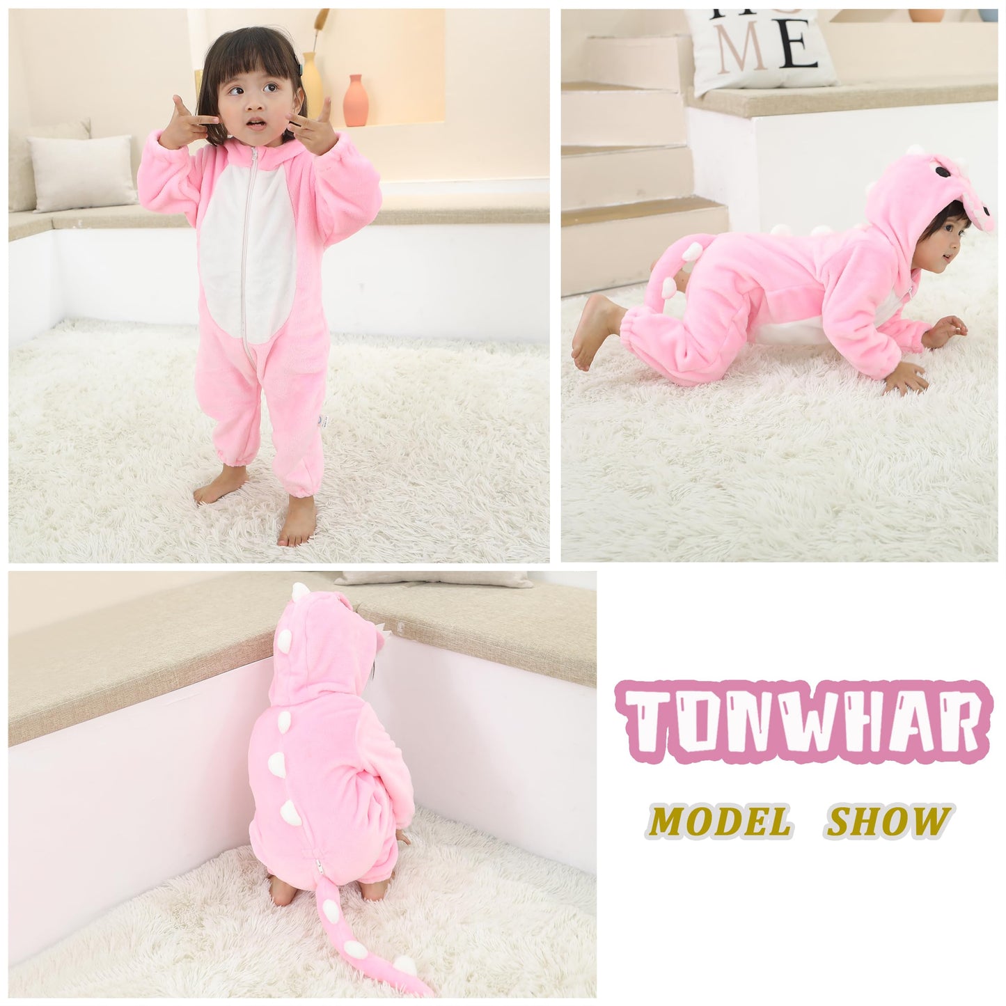 Tonwhar Infant And Toddler Halloween Cosplay Costume Kids' Animal Outfit Snowsuit(12-18 Months,Pink Dinosaur)